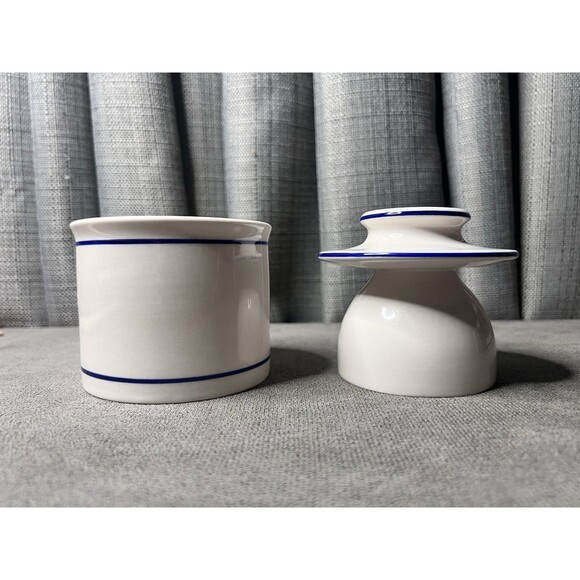 Norpro Butter Keeper French Bell Stoneware Dish Crock Kitchen blue stripe 4 Inch - Picture 2 of 12